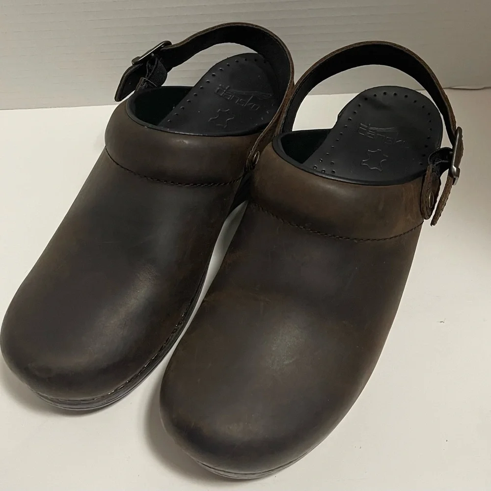 Dansko open back with straps Brown Leather Clogs size 8 - Picture 1 of 6